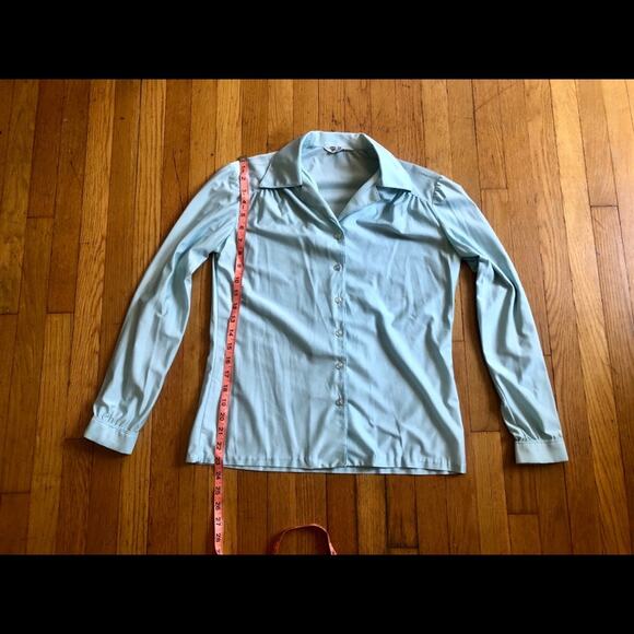 70s Vintage Baby Blue Collared Disco Shirt - Picture 7 of 8